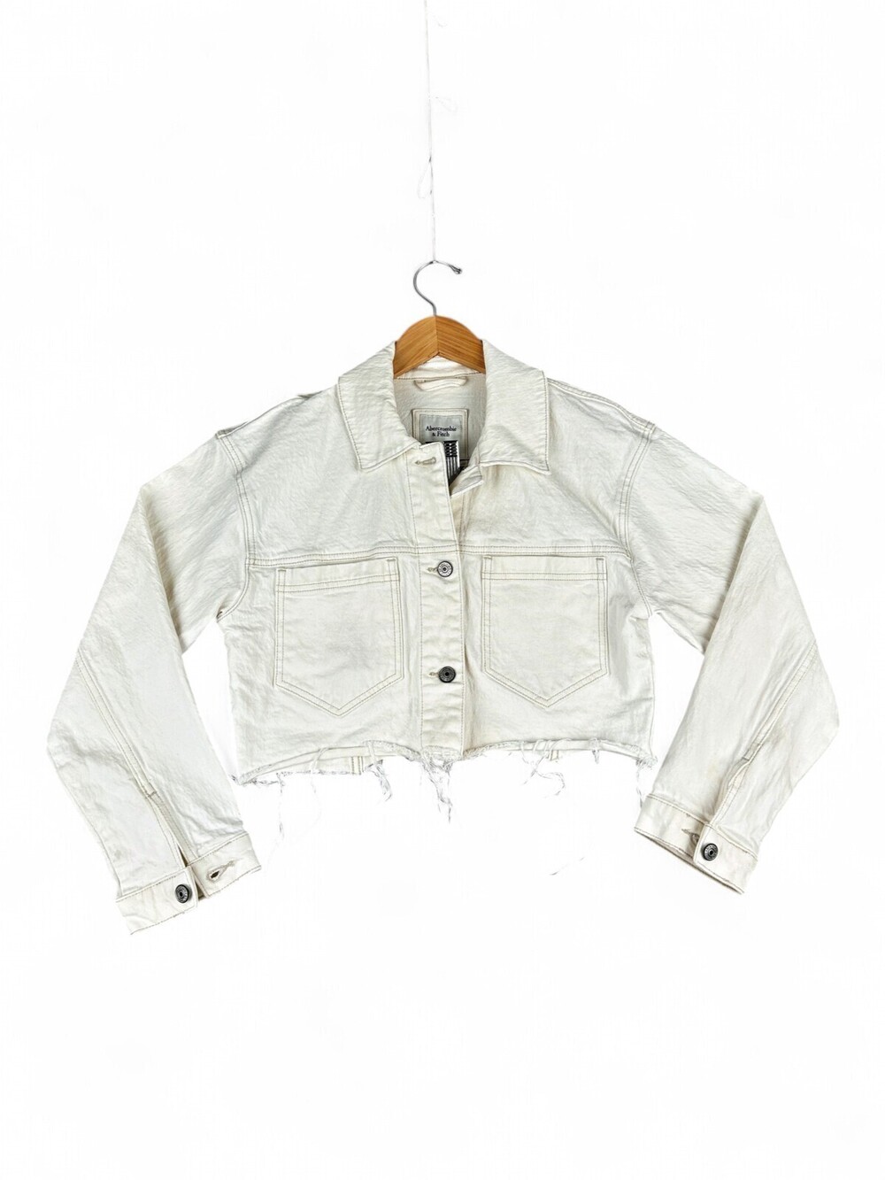 Abercrombie & Fitch Cropped Jean Jacket Raw Hem Women's S